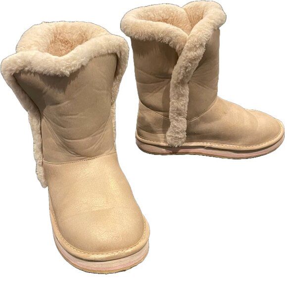 Girls Faux Fur Winter Boots Size 1M — Cozy Tan Pull-On Boots (Sugar) - Picture 8 of 8